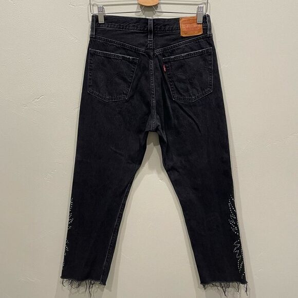 Levi's 501 Faded Black Wide Leg Flare Ankle Jeans - Size: 27 - Picture 2 of 12